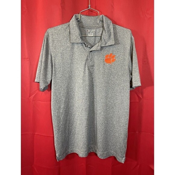 Clemson Tigers Polo Mens Large Gray Orange Short Sleeve Logo Paw Champion - Picture 1 of 5